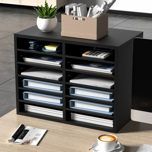 Wood Literature Organizer 12 Compartments File Sorter with Removable
