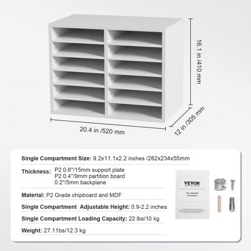 Literature Organizers 12 Compartments Office Mailbox with Adjustable