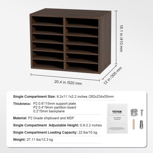 Literature Organizers 12 Compartments Office Mailbox with Adjustable