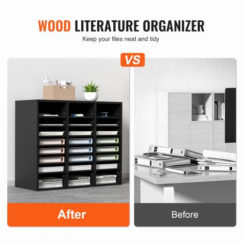 Wood Literature Organizer 24 Compartments File Sorter with Removable