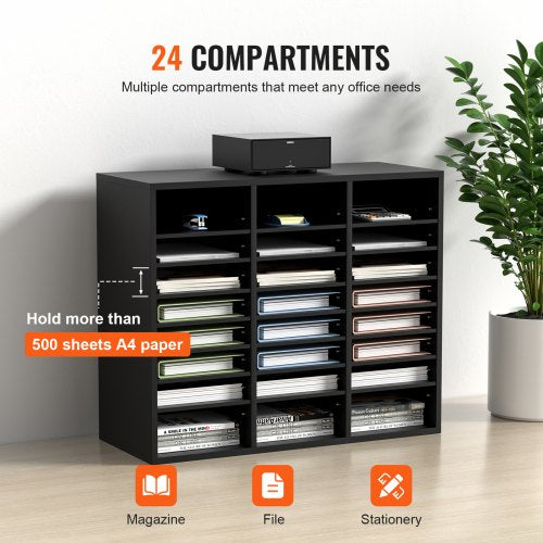 Wood Literature Organizer 24 Compartments File Sorter with Removable
