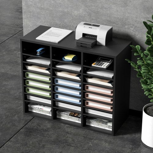 Wood Literature Organizer 24 Compartments File Sorter with Removable