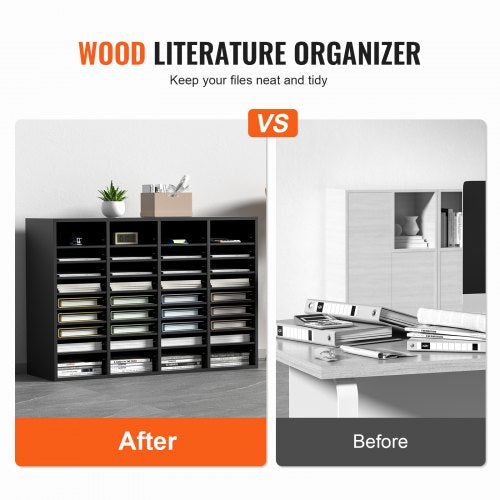 Wood Literature Organizer 36 Compartments File Sorter with Removable