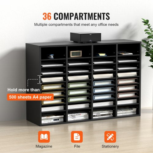 Wood Literature Organizer 36 Compartments File Sorter with Removable