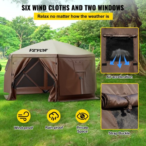Gazebo Screen Tent 10 x 10 ft 6 Sided Popup Camping Canopy Shelter Tent