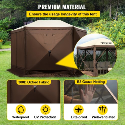 Gazebo Screen Tent 10 x 10 ft 6 Sided Popup Camping Canopy Shelter Tent