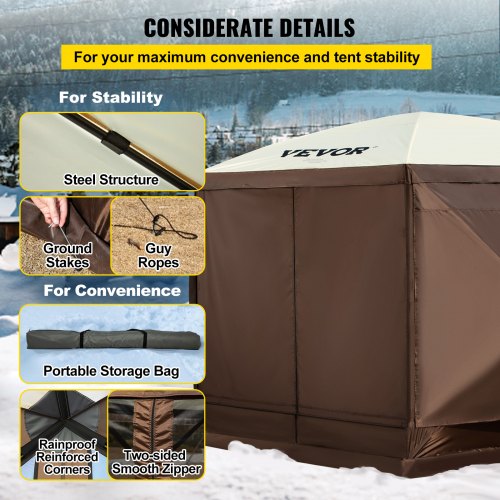 Gazebo Screen Tent 10 x 10 ft 6 Sided Popup Camping Canopy Shelter Tent