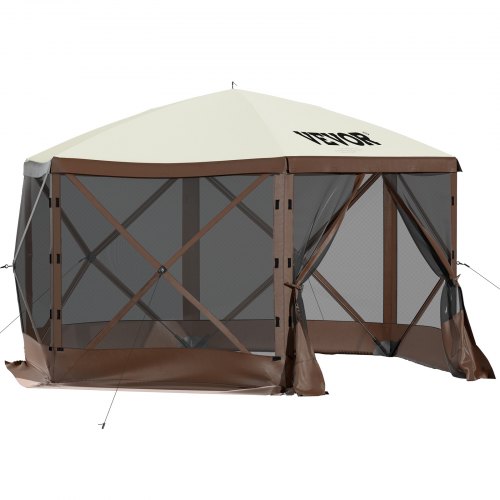 Gazebo Screen Tent 10 x 10 ft 6 Sided Popup Camping Canopy Shelter Tent