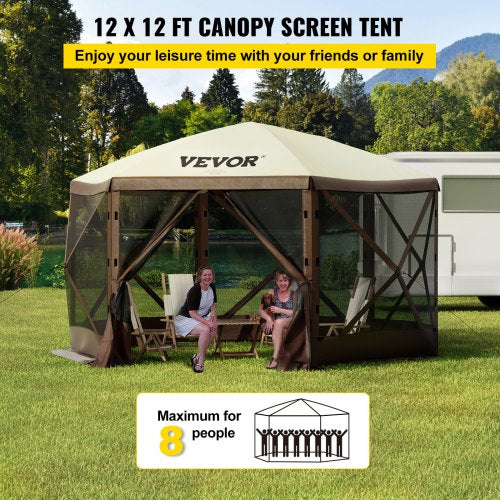 Gazebo Screen Tent 12 x 12 ft 6 Sided Popup Camping Canopy Shelter Tent