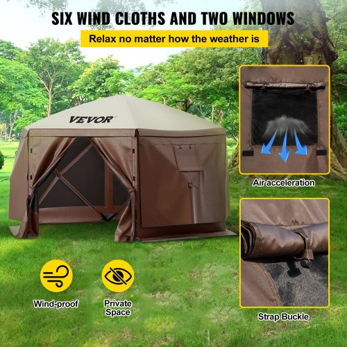 Gazebo Screen Tent 12 x 12 ft 6 Sided Popup Camping Canopy Shelter Tent