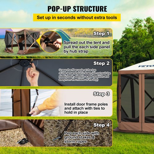 Gazebo Screen Tent 12 x 12 ft 6 Sided Popup Camping Canopy Shelter Tent