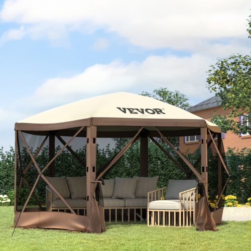 Gazebo Screen Tent 12 x 12 ft 6 Sided Popup Camping Canopy Shelter Tent