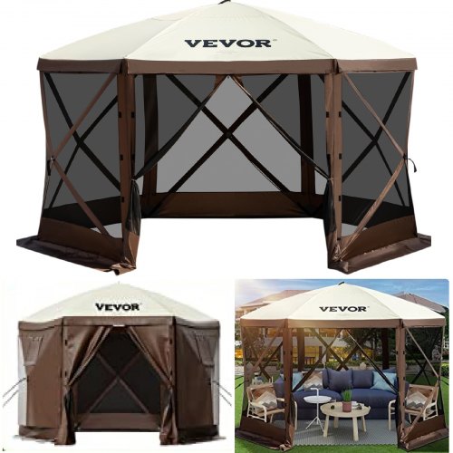 Gazebo Screen Tent 12 x 12 ft 6 Sided Popup Camping Canopy Shelter Tent