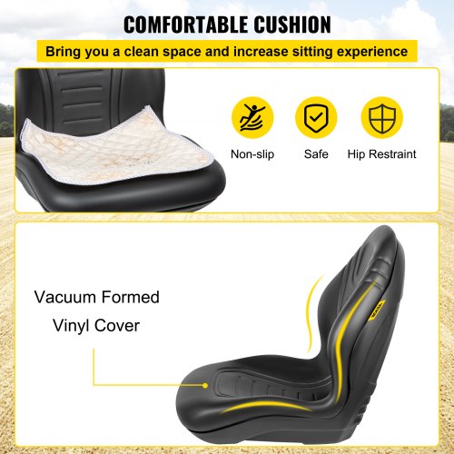 Universal Lawn Tractor Seat Replacement Compact High Back Mower Seat Black