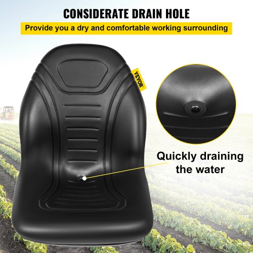Universal Lawn Tractor Seat Replacement Compact High Back Mower Seat Black