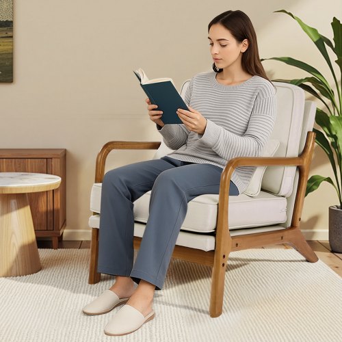 Accent Chair Mid Century Modern Armchair with Solid Wood Frame and NonSlip 1