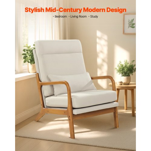 Accent Chair High Back Mid Century Modern Armchair with Solid Wood Frame