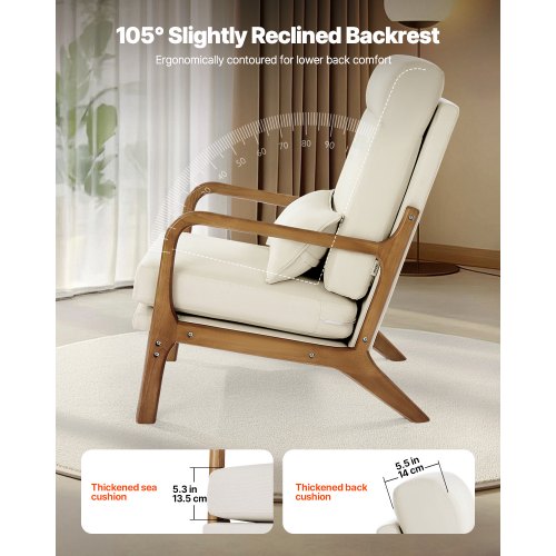 Accent Chair High Back Mid Century Modern Armchair with Solid Wood Frame