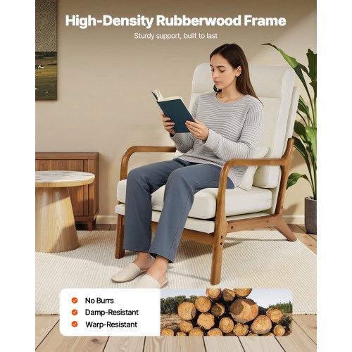 Accent Chair High Back Mid Century Modern Armchair with Solid Wood Frame