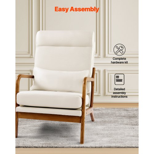 Accent Chair High Back Mid Century Modern Armchair with Solid Wood Frame