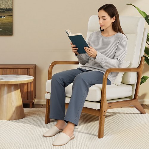Accent Chair High Back Mid Century Modern Armchair with Solid Wood Frame