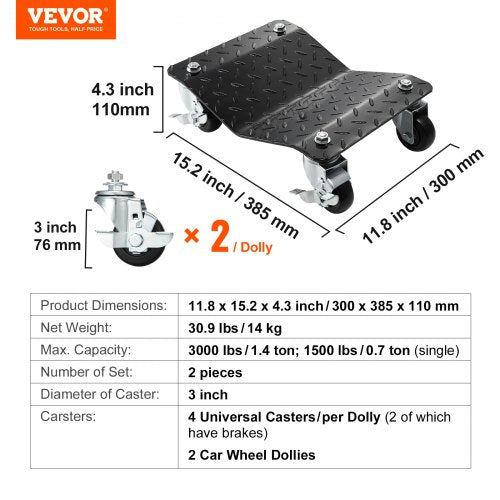 Wheel Dolly 3000 lbs1360 kg Car Dollies Wheel Dolly Car Tire Stake Set of 2