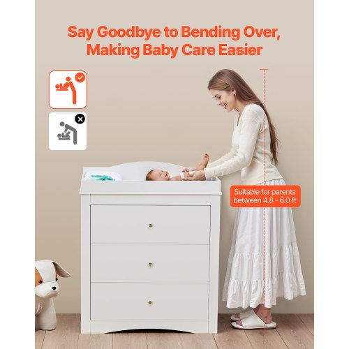 Changing Table Dresser Baby Diaper Change Station with 3 Drawers