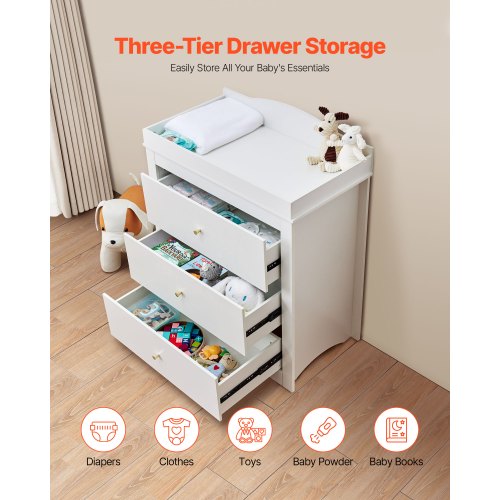 Changing Table Dresser Baby Diaper Change Station with 3 Drawers