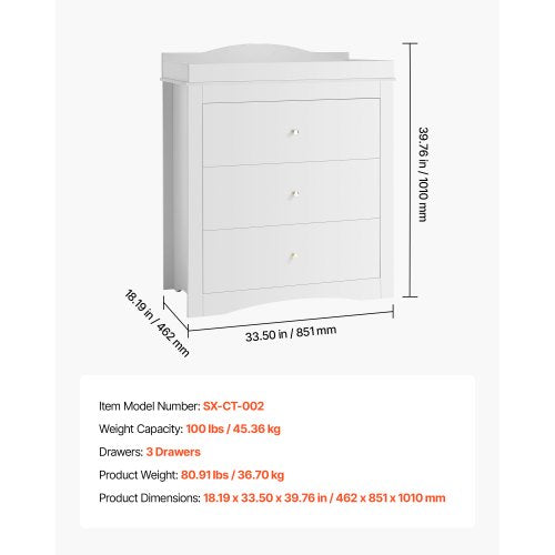Changing Table Dresser Baby Diaper Change Station with 3 Drawers