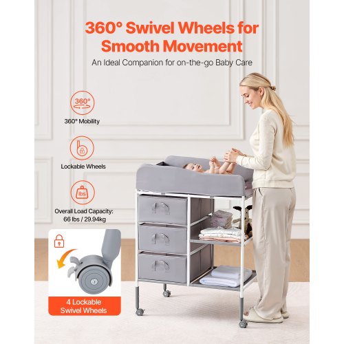 Baby Changing Table Portable Diaper Change Station with 3 Fabric Drawers