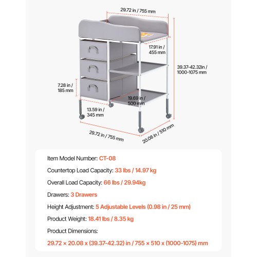 Baby Changing Table Portable Diaper Change Station with 3 Fabric Drawers