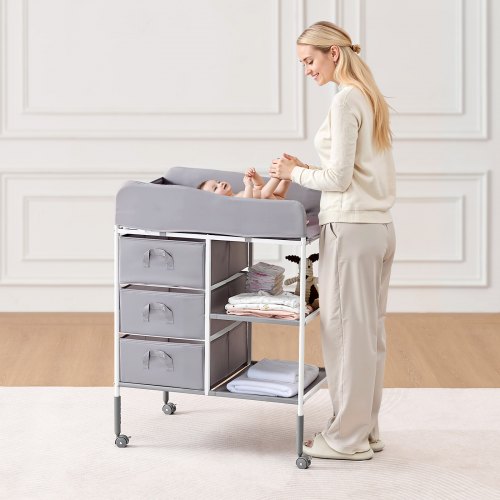Baby Changing Table Portable Diaper Change Station with 3 Fabric Drawers