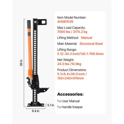 Farm Jack 36 Utility High Lift Farm Jack 318 Ton 7000 lbs Capacity