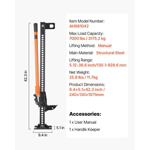 Farm Jack 42 Utility High Lift Farm Jack 318 Ton 7000 lbs Capacity
