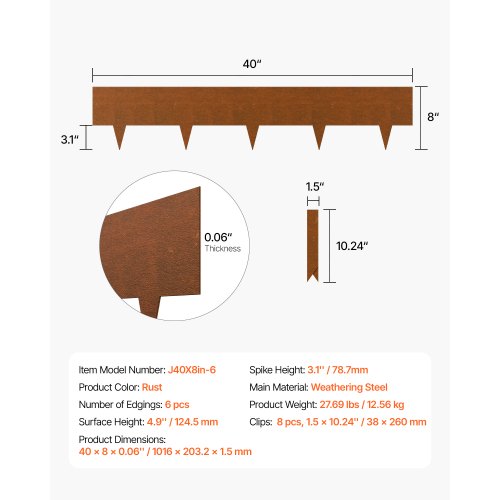 Steel Landscape Edging 6 Packs 40 x 8 in WeatherResistant PreRust Metal