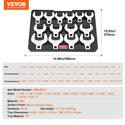 Crowfoot Wrench Set 12 Drive 14Piece SAE 1116 – 2 Crows Foot