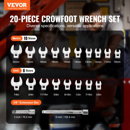 Crowfoot Wrench Set 38 Drive 20Piece Crows Foot Wrench Set with 2