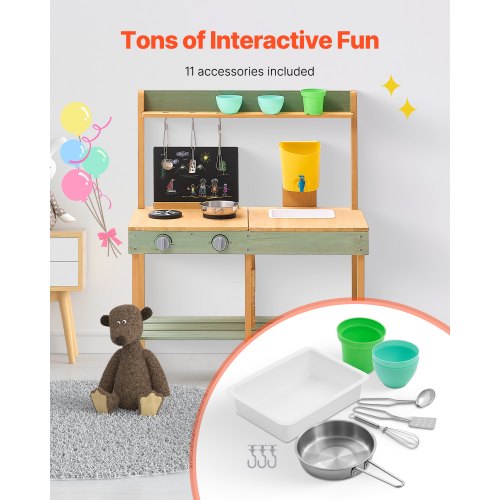 Mud Kitchen for Kids Wooden Toy Play Kitchen Set Outdoor Toddler Grocery