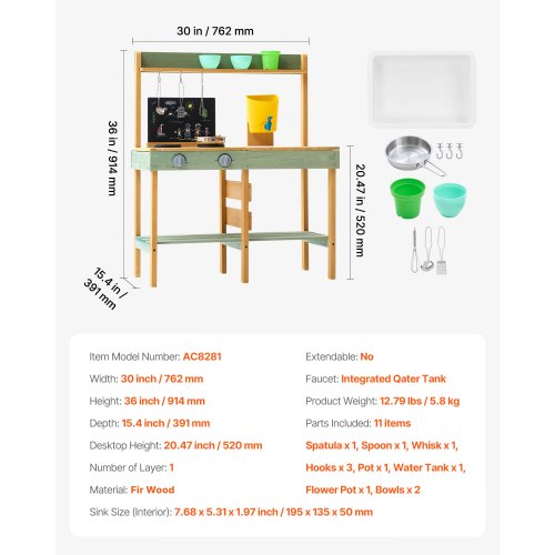 Mud Kitchen for Kids Wooden Toy Play Kitchen Set Outdoor Toddler Grocery
