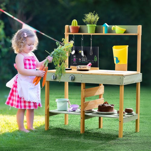 Mud Kitchen for Kids Wooden Toy Play Kitchen Set Outdoor Toddler Grocery