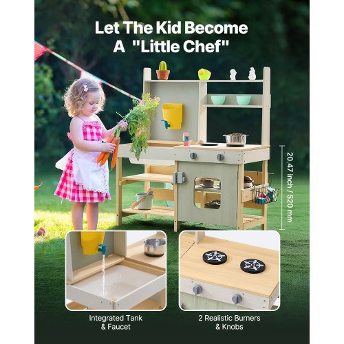 Mud Kitchen for Kids Wooden Toy Play Kitchen Set Outdoor Toddler Grocery
