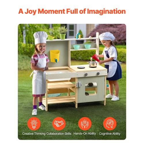 Mud Kitchen for Kids Wooden Toy Play Kitchen Set Outdoor Toddler Grocery