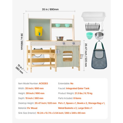 Mud Kitchen for Kids Wooden Toy Play Kitchen Set Outdoor Toddler Grocery