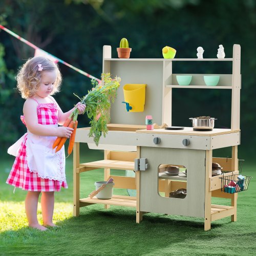 Mud Kitchen for Kids Wooden Toy Play Kitchen Set Outdoor Toddler Grocery