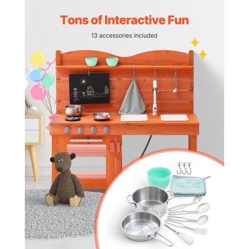 Mud Kitchen for Kids Wooden Toy Play Kitchen Set Outdoor Toddler Grocery