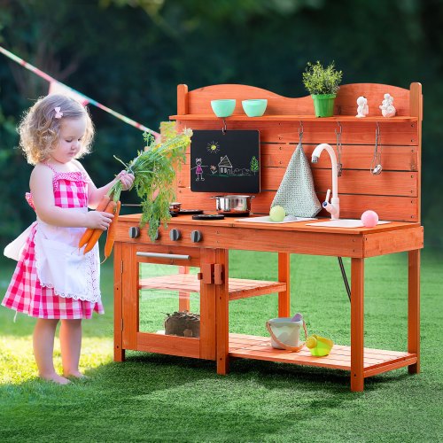 Mud Kitchen for Kids Wooden Toy Play Kitchen Set Outdoor Toddler Grocery