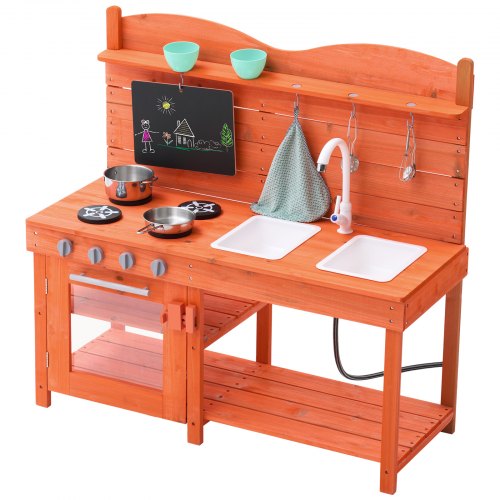 Mud Kitchen for Kids Wooden Toy Play Kitchen Set Outdoor Toddler Grocery