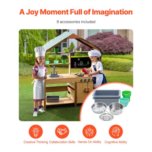 Mud Kitchen for Kids Wooden Toy Play Kitchen Set with Accessories Outdoor