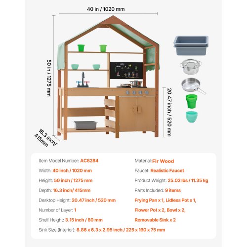 Mud Kitchen for Kids Wooden Toy Play Kitchen Set with Accessories Outdoor