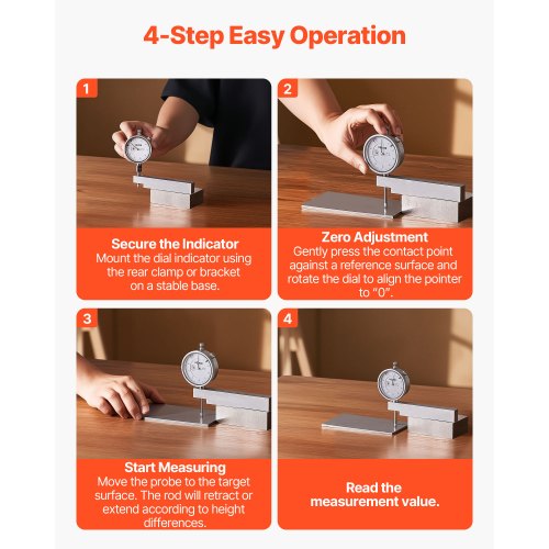 Dial Test Indicator with Metal Base001 inch Accuracy1 inch Range